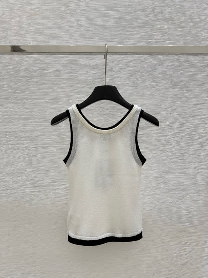 2025 new high luxury beaded gauze women's vest top fashionable and versatile, fine wool small fragrance
