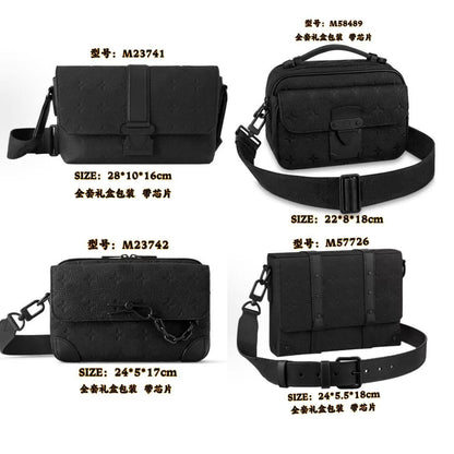 New Men's Crossbody Bag, Solid Black Samurai Bag, Shoulder Bag, Men's Cowhide Postman's Bag, Top Cowhide Camera Bag