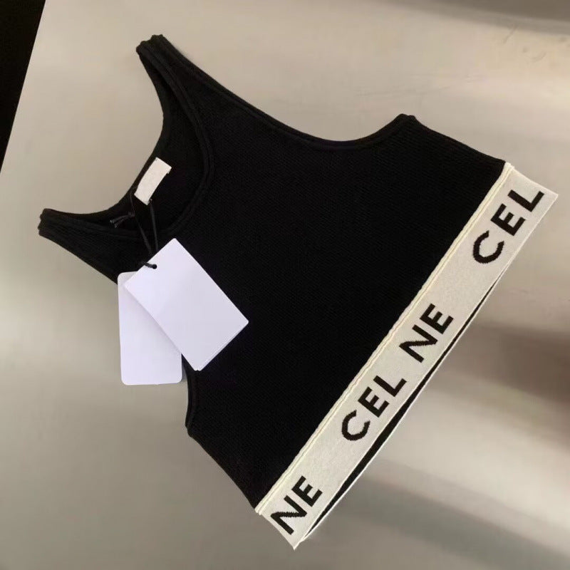 Real shot correct version Ce22 spring and summer new simple striped U-shaped knitted striped vest bottoming short female