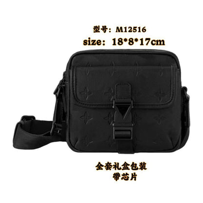New Men's Crossbody Bag, Solid Black Samurai Bag, Shoulder Bag, Men's Cowhide Postman's Bag, Top Cowhide Camera Bag