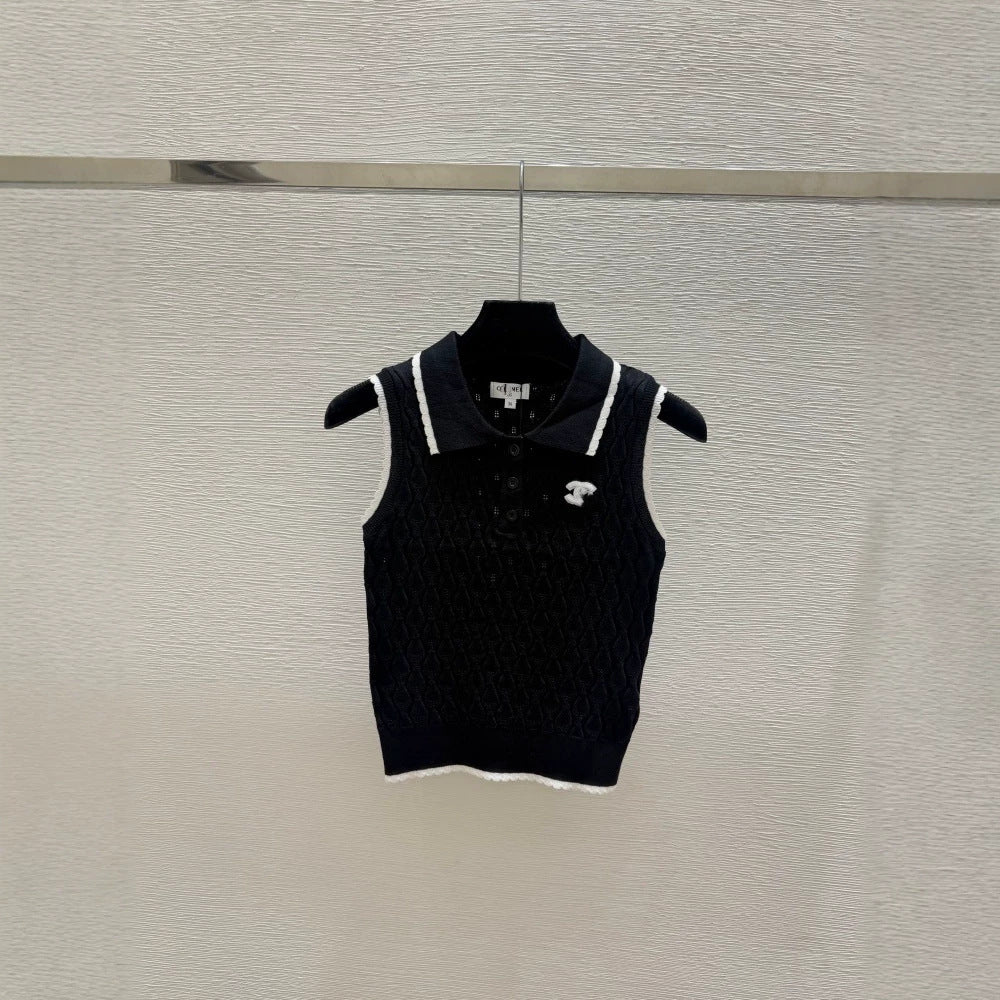 26 Summer New Trendy Brand Knitted D Family Letter Mirror Lapel Sleeveless Pullover Vest Slimming Women's Top