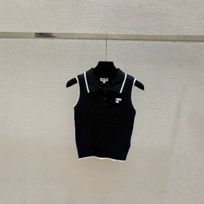 26 Summer New Trendy Brand Knitted D Family Letter Mirror Lapel Sleeveless Pullover Vest Slimming Women's Top