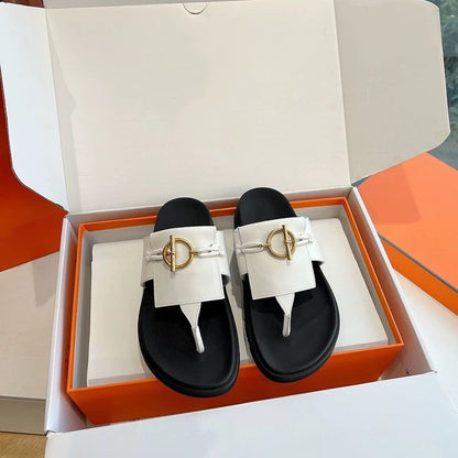 H family metal lock clip toe flip flops 2026 summer new second uncle slippers women wear beach flat sandals outside