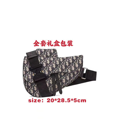 New men's chest bag, saddle bag, canvas embroidery, jacquard trend, cross bag, casual crossbody bag, men's and women's couple's waist bag