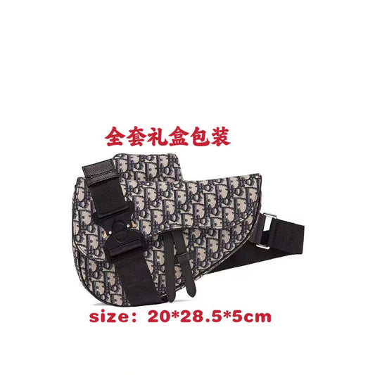 New men's chest bag, saddle bag, canvas embroidery, jacquard trend, cross bag, casual crossbody bag, men's and women's couple's waist bag
