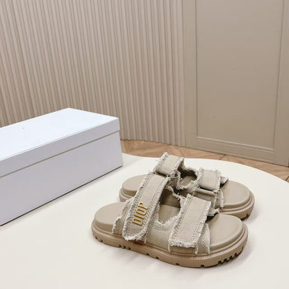 D's new 2025 summer alphabet Velcro slippers women's platform one-line sandals casual flat beach shoes