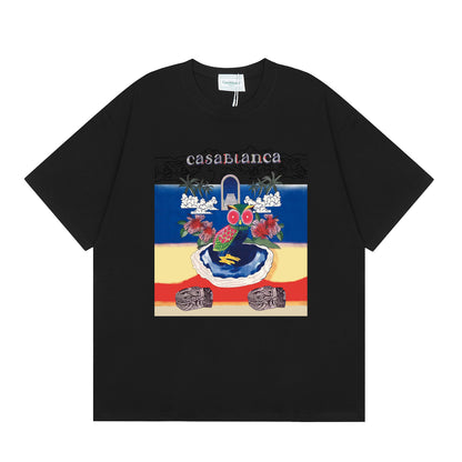 New Casa Casablanca Short Sleeve Correct Edition Ins European and American Niche Trendy Brand Cotton Casual High Street European and American T-shirt