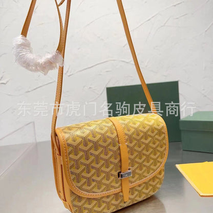 Saddle bag, dogtooth small bag, messenger bag, street fashion, versatile, single-buckle canvas print, unisex bag