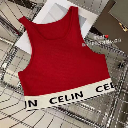 Real shot correct version Ce22 spring and summer new simple striped U-shaped knitted striped vest bottoming short female