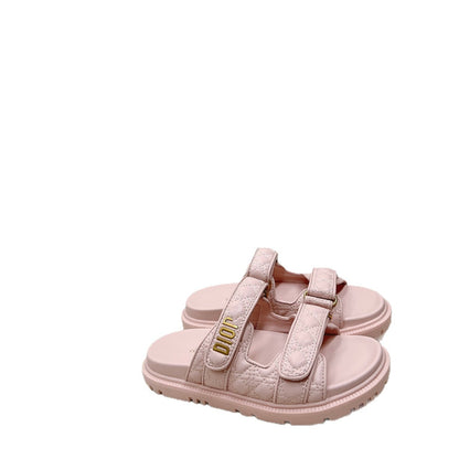 D's new 2025 summer alphabet Velcro slippers women's platform one-line sandals casual flat beach shoes