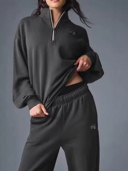 2025 ALO stand-up collar sports sweatshirt women's fall and winter fitness yoga clothes long-sleeved tops are versatile and half-zippered