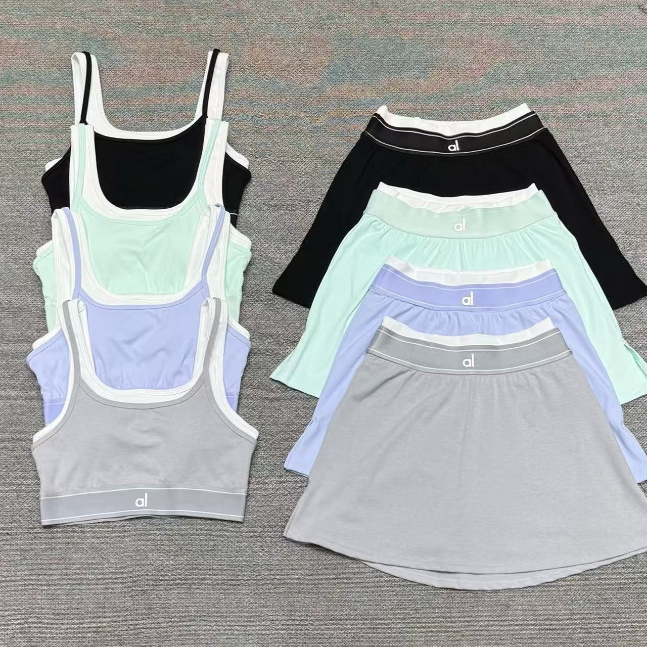 Cross-border yoga tank top short skirt set, fitness sports running with bra pads, bra, fake two-piece yoga suit