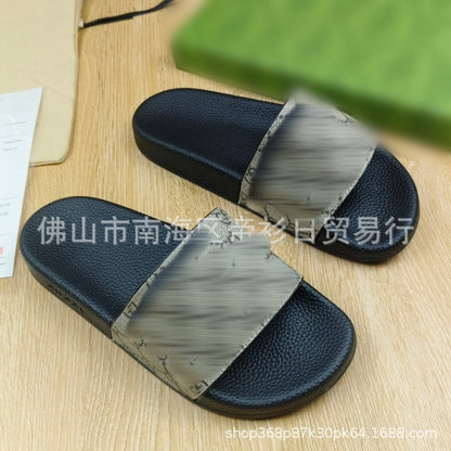 European Station Southeast Asian High Quality Unisex Slippers Thick-soled Stripe Letter Print Anti-Slip Rubber Slippers