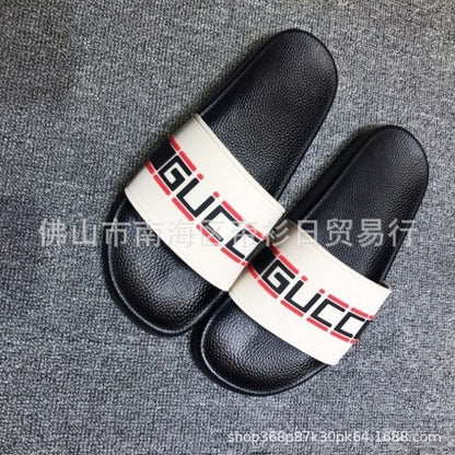 European Station Southeast Asian High Quality Unisex Slippers Thick-soled Stripe Letter Print Anti-Slip Rubber Slippers
