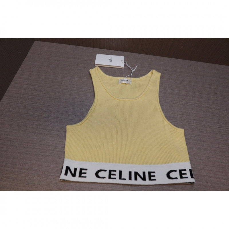 Real shot correct version Ce22 spring and summer new simple striped U-shaped knitted striped vest bottoming short female