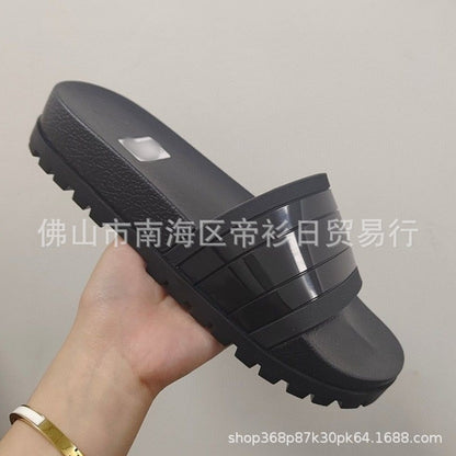European Station Southeast Asian High Quality Unisex Slippers Thick-soled Stripe Letter Print Anti-Slip Rubber Slippers