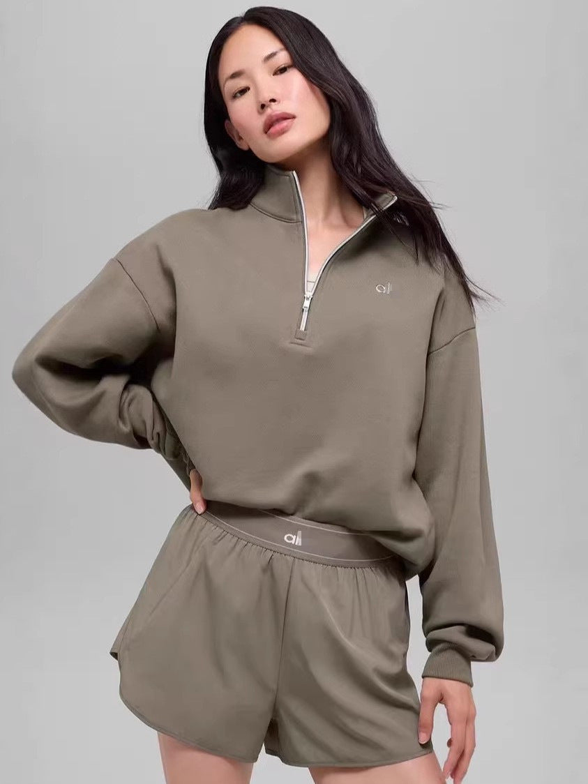 2025 ALO stand-up collar sports sweatshirt women's fall and winter fitness yoga clothes long-sleeved tops are versatile and half-zippered