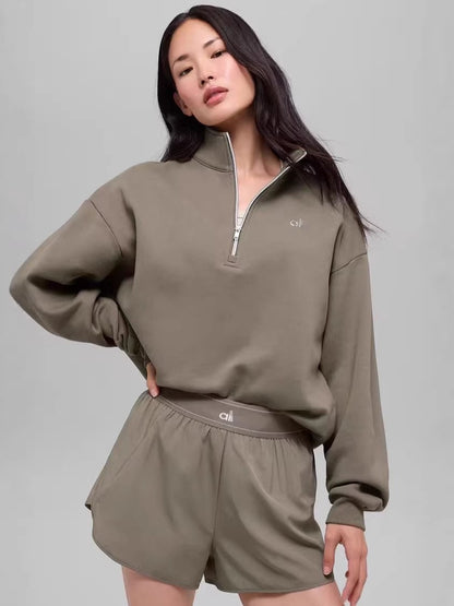 2025 ALO stand-up collar sports sweatshirt women's fall and winter fitness yoga clothes long-sleeved tops are versatile and half-zippered