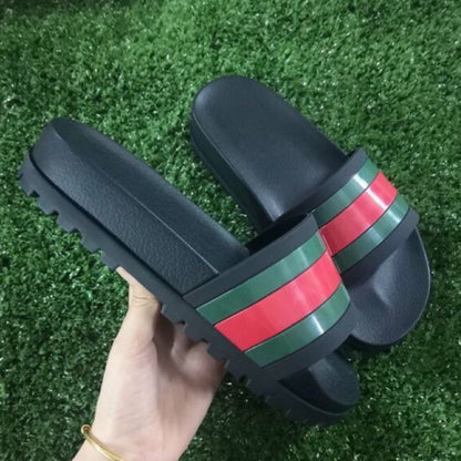 European Station Southeast Asian High Quality Unisex Slippers Thick-soled Stripe Letter Print Anti-Slip Rubber Slippers