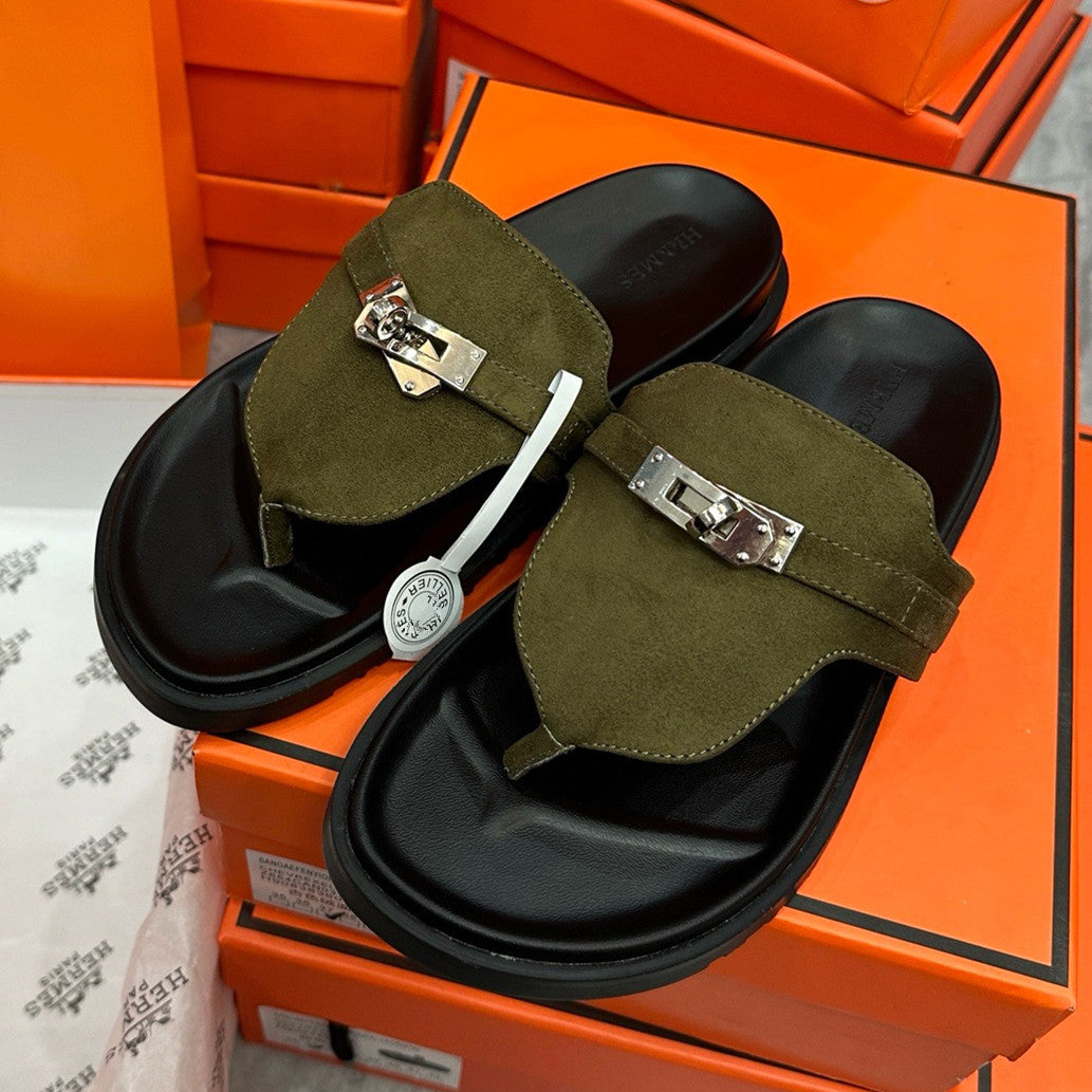 H family metal lock clip toe flip flops 2026 summer new second uncle slippers women wear beach flat sandals outside