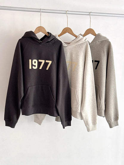 Poison Home Spot Correct Version FOG ESSENTIAL 22SS Flocked 1977LOGO Hooded Sweatshirt Same Color Suit