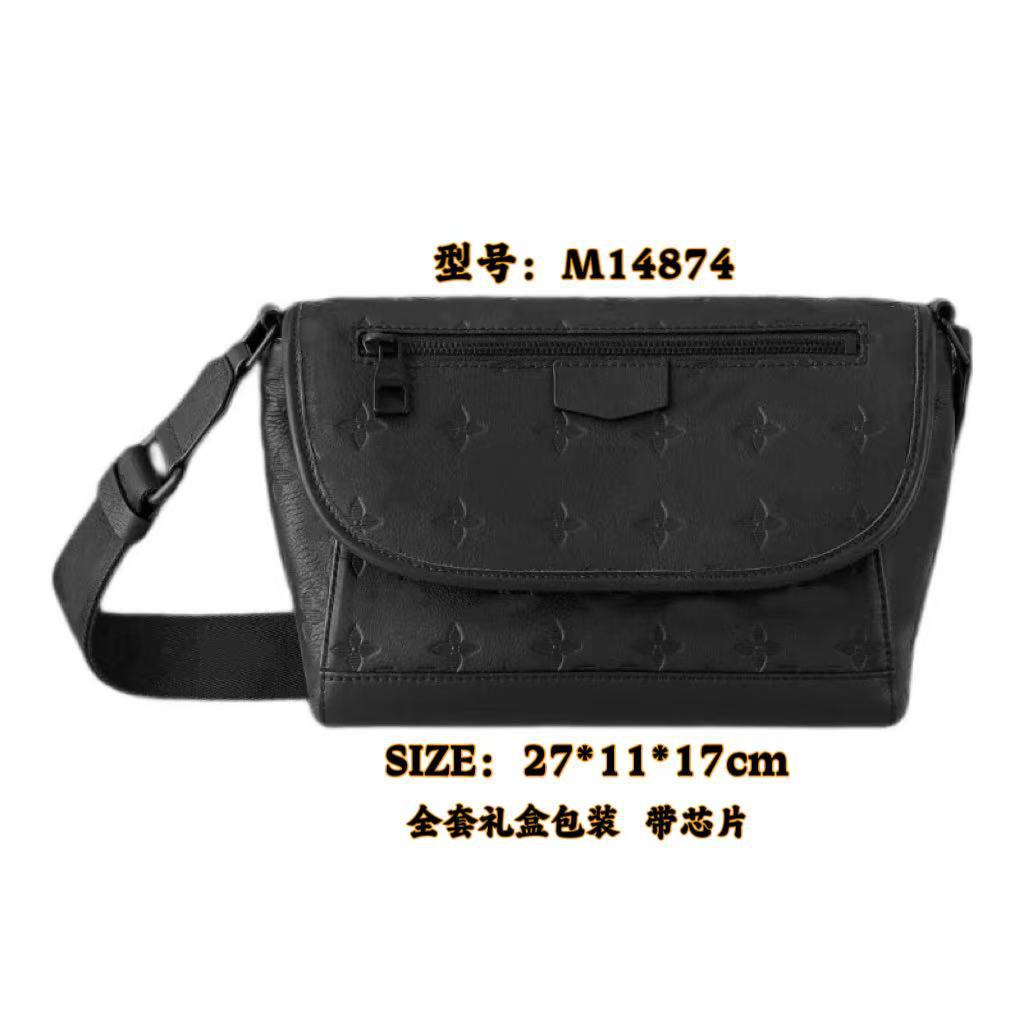 New Men's Crossbody Bag, Solid Black Samurai Bag, Shoulder Bag, Men's Cowhide Postman's Bag, Top Cowhide Camera Bag