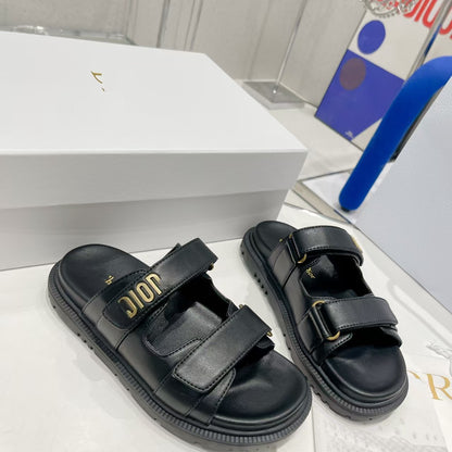 D's new 2025 summer alphabet Velcro slippers women's platform one-line sandals casual flat beach shoes