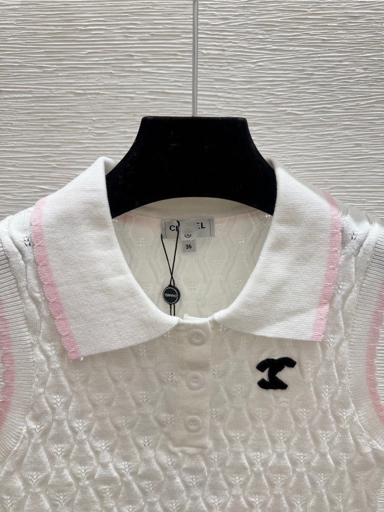 26 Summer New Trendy Brand Knitted D Family Letter Mirror Lapel Sleeveless Pullover Vest Slimming Women's Top