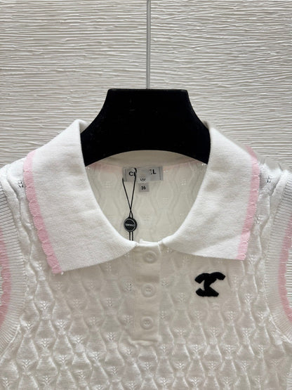 26 Summer New Trendy Brand Knitted D Family Letter Mirror Lapel Sleeveless Pullover Vest Slimming Women's Top