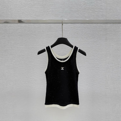 2025 new high luxury beaded gauze women's vest top fashionable and versatile, fine wool small fragrance