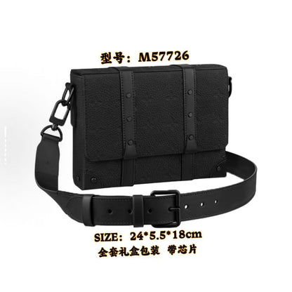 New Men's Crossbody Bag, Solid Black Samurai Bag, Shoulder Bag, Men's Cowhide Postman's Bag, Top Cowhide Camera Bag