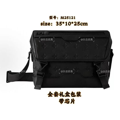 New Men's Crossbody Bag, Solid Black Samurai Bag, Shoulder Bag, Men's Cowhide Postman's Bag, Top Cowhide Camera Bag