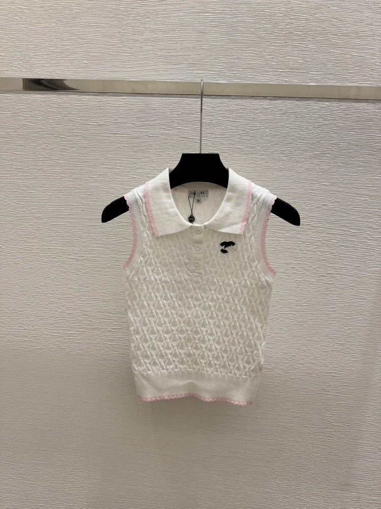 26 Summer New Trendy Brand Knitted D Family Letter Mirror Lapel Sleeveless Pullover Vest Slimming Women's Top