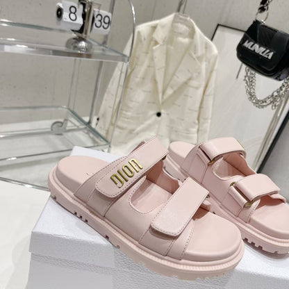 D's new 2025 summer alphabet Velcro slippers women's platform one-line sandals casual flat beach shoes