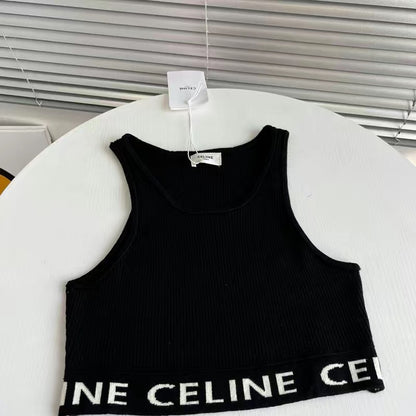 Real shot correct version Ce22 spring and summer new simple striped U-shaped knitted striped vest bottoming short female
