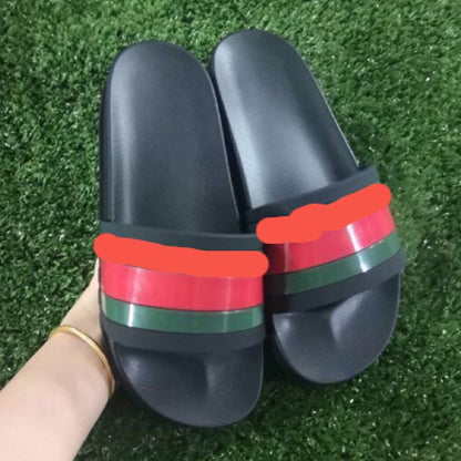 European Station Southeast Asian High Quality Unisex Slippers Thick-soled Stripe Letter Print Anti-Slip Rubber Slippers
