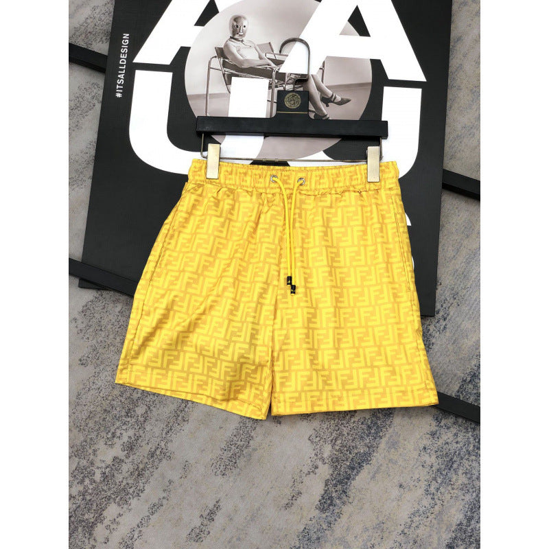 Cross-border wholesale men's beach pants double F letter seaside sports shorts quick-drying stretch slacks