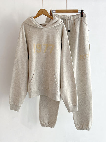 Poison Home Spot Correct Version FOG ESSENTIAL 22SS Flocked 1977LOGO Hooded Sweatshirt Same Color Suit