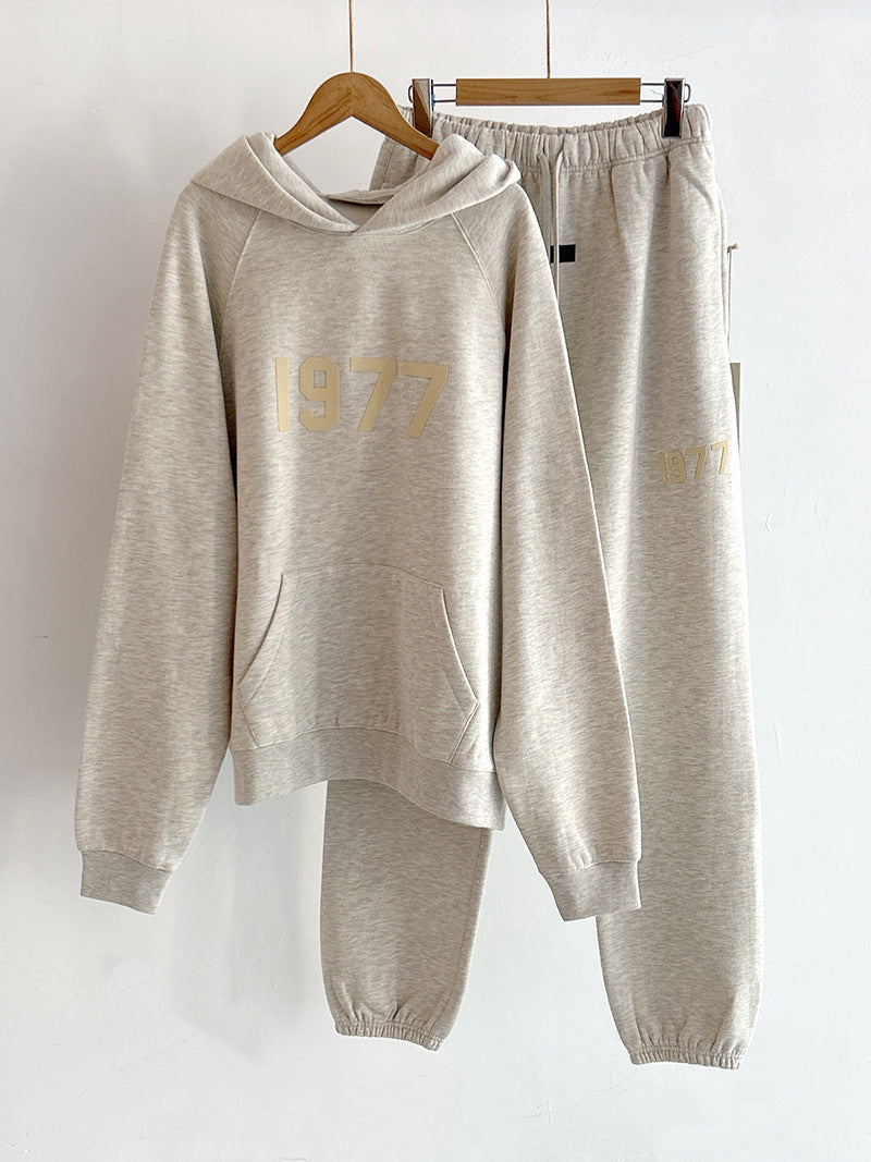 Poison Home Spot Correct Version FOG ESSENTIAL 22SS Flocked 1977LOGO Hooded Sweatshirt Same Color Suit