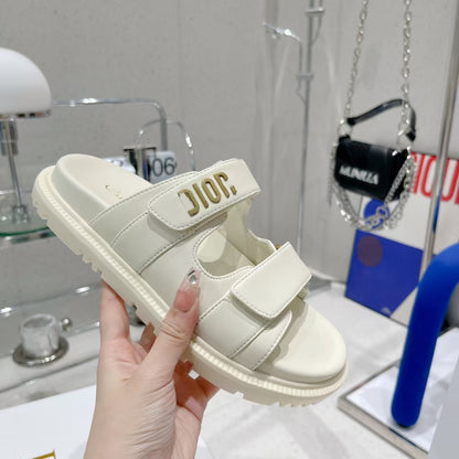 D's new 2025 summer alphabet Velcro slippers women's platform one-line sandals casual flat beach shoes