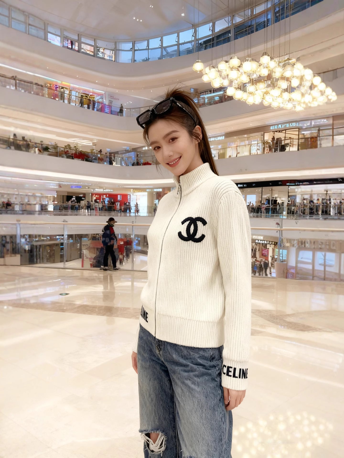 New Korean lazy style loose sweater jacket women's autumn and winter zipper letter embroidery turtleneck knitted cardigan top