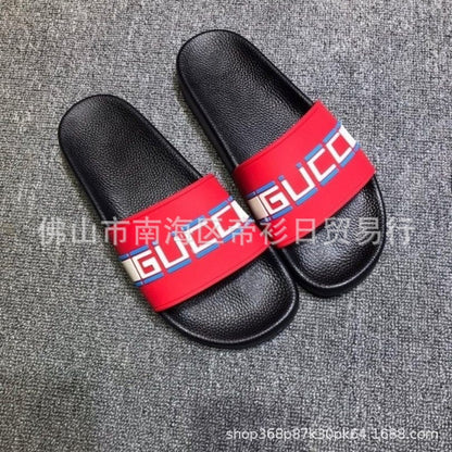 European Station Southeast Asian High Quality Unisex Slippers Thick-soled Stripe Letter Print Anti-Slip Rubber Slippers