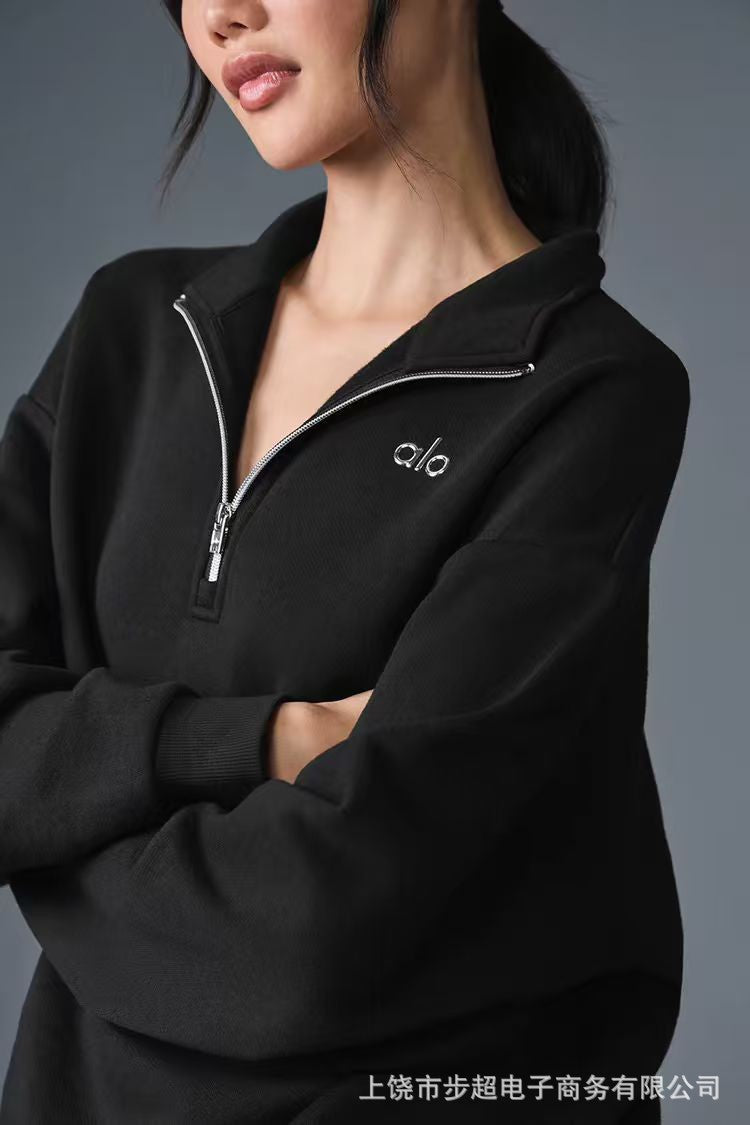 2025 ALO stand-up collar sports sweatshirt women's fall and winter fitness yoga clothes long-sleeved tops are versatile and half-zippered