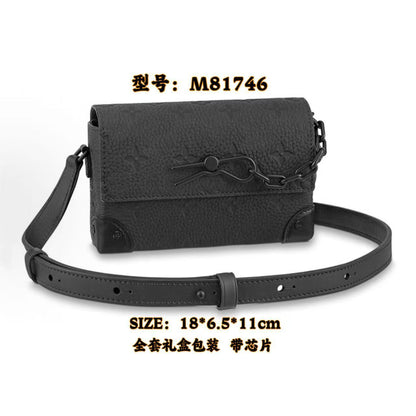 New Men's Crossbody Bag, Solid Black Samurai Bag, Shoulder Bag, Men's Cowhide Postman's Bag, Top Cowhide Camera Bag