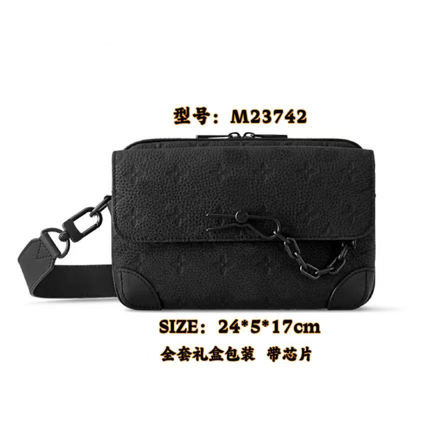 New Men's Crossbody Bag, Solid Black Samurai Bag, Shoulder Bag, Men's Cowhide Postman's Bag, Top Cowhide Camera Bag