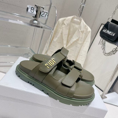 D's new 2025 summer alphabet Velcro slippers women's platform one-line sandals casual flat beach shoes