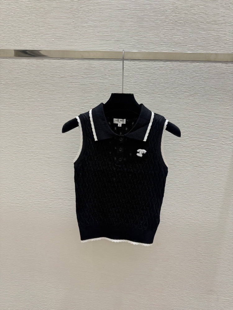 26 Summer New Trendy Brand Knitted D Family Letter Mirror Lapel Sleeveless Pullover Vest Slimming Women's Top