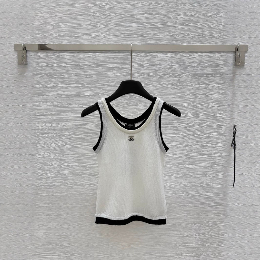 2025 new high luxury beaded gauze women's vest top fashionable and versatile, fine wool small fragrance