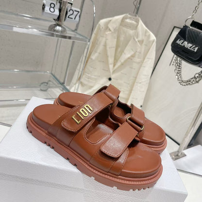 D's new 2025 summer alphabet Velcro slippers women's platform one-line sandals casual flat beach shoes
