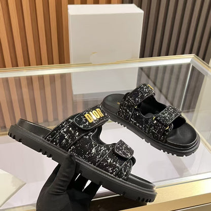 D's new 2025 summer alphabet Velcro slippers women's platform one-line sandals casual flat beach shoes
